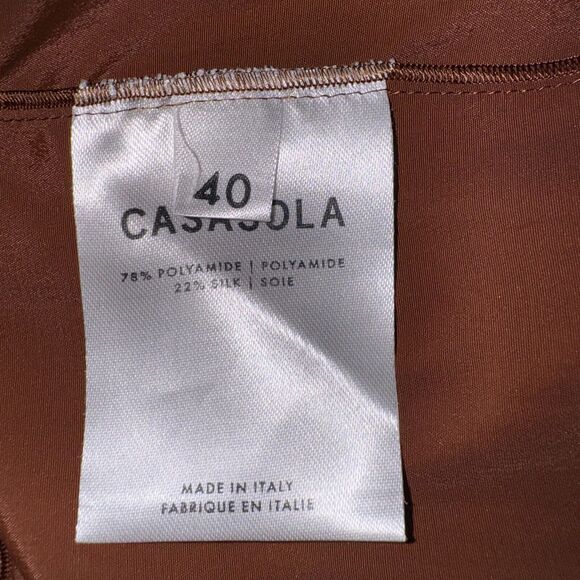 CASASOLA Brown Silk Blend Stretch Midi Full A-Line Skirt Women Sz 40 Small Italy - Picture 10 of 12